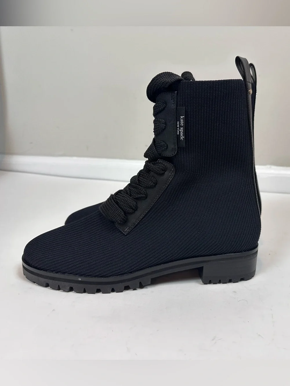 Kate Spade Merigue Black Knit Lace Up Combat Boots Women’s 8.5B